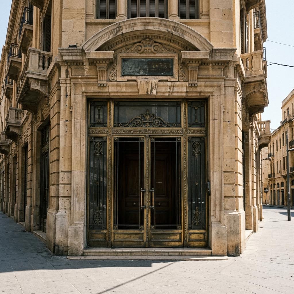 A shuttered bank headquarters in downtown Beirut.
