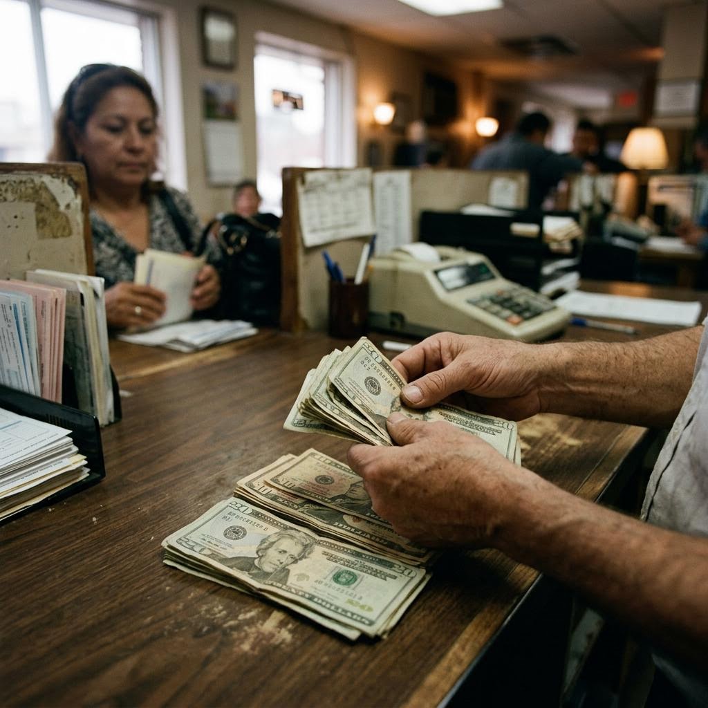 A money-transfer counter. Most remittances now arrive in cash outside the banking system.